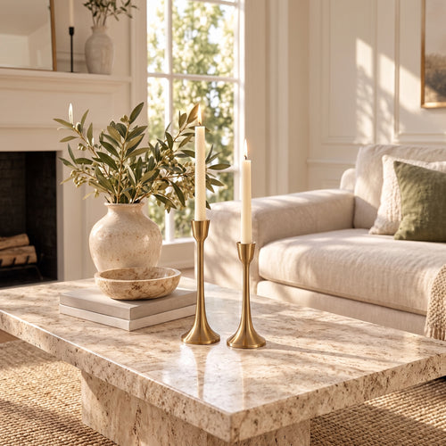 uyhklqp™ Gold-Tone Taper Candle Holder Set