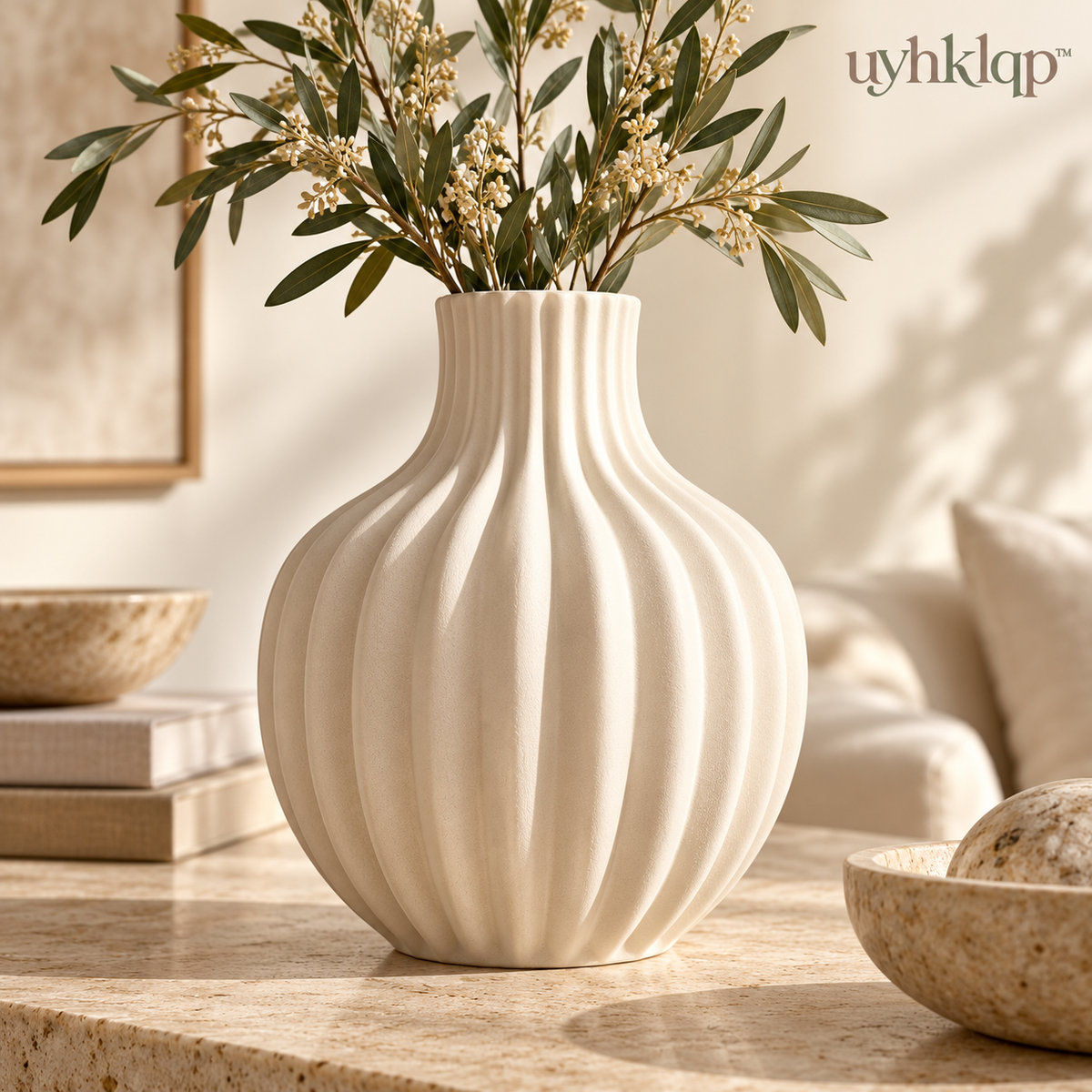 uyhklqp™ Ribbed Ceramic Vase