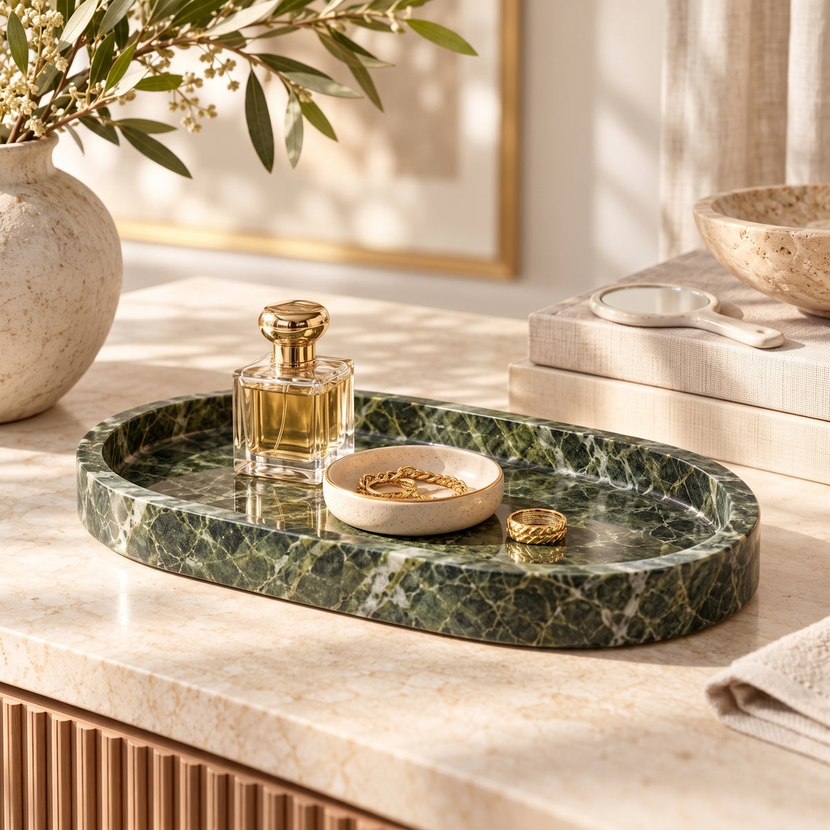 uyhklqp™ Green Marble-Style Vanity Tray