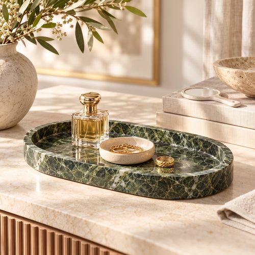 uyhklqp™ Green Marble-Style Vanity Tray