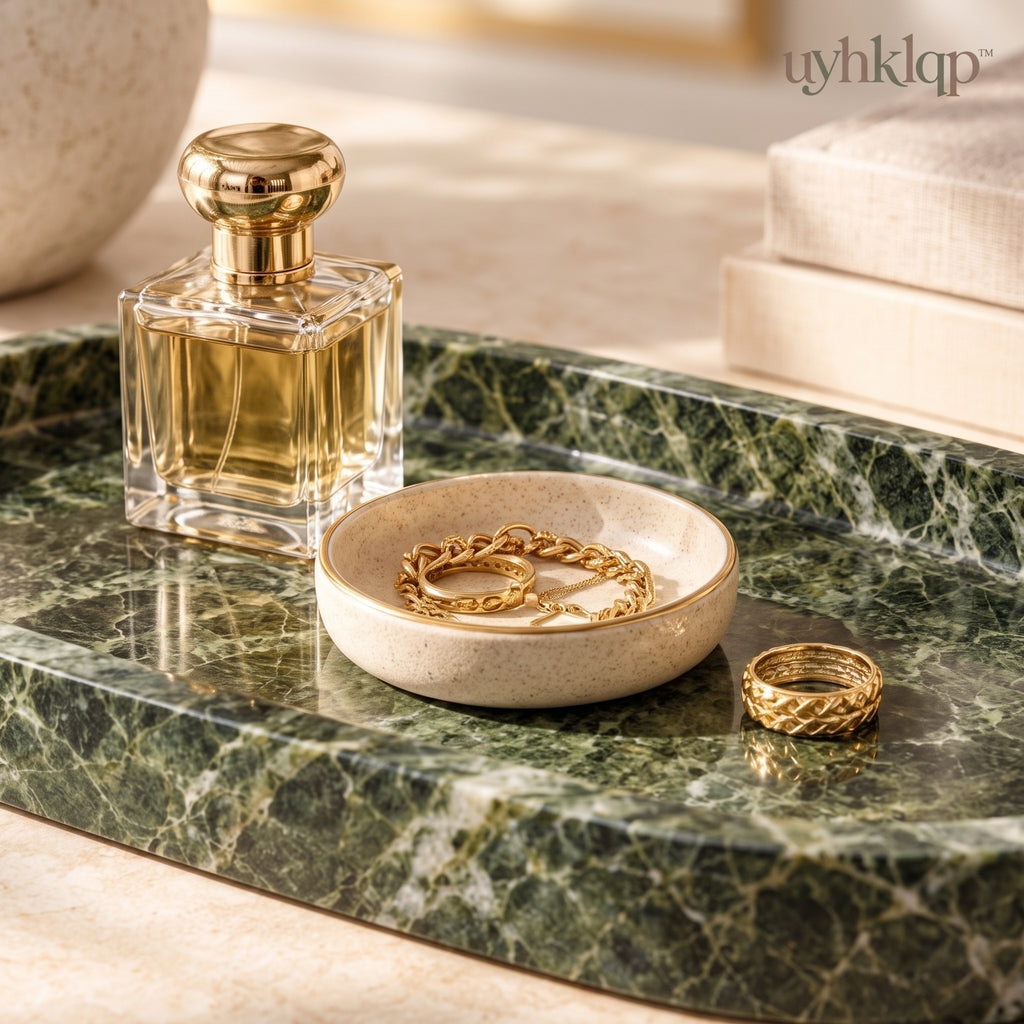 uyhklqp™ Green Marble-Style Vanity Tray