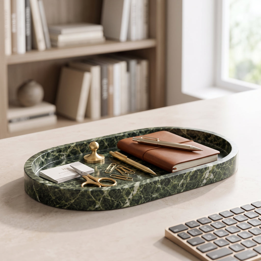uyhklqp™ Green Marble-Style Vanity Tray