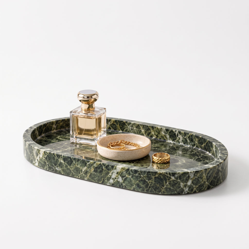 uyhklqp™ Green Marble-Style Vanity Tray
