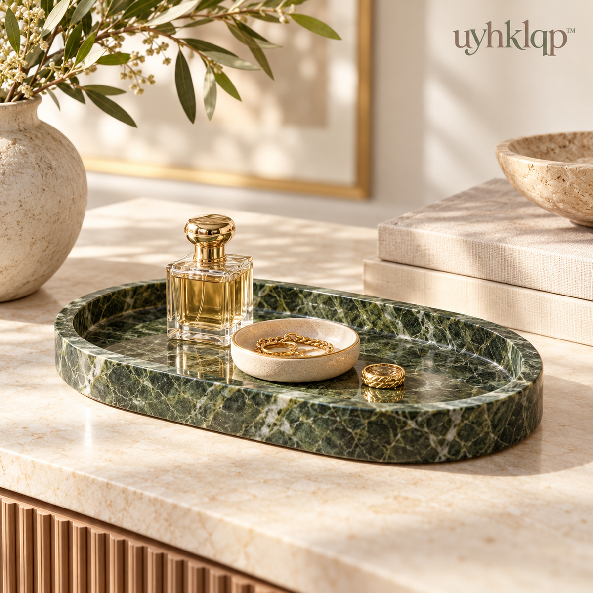 uyhklqp™ Green Marble-Style Vanity Tray