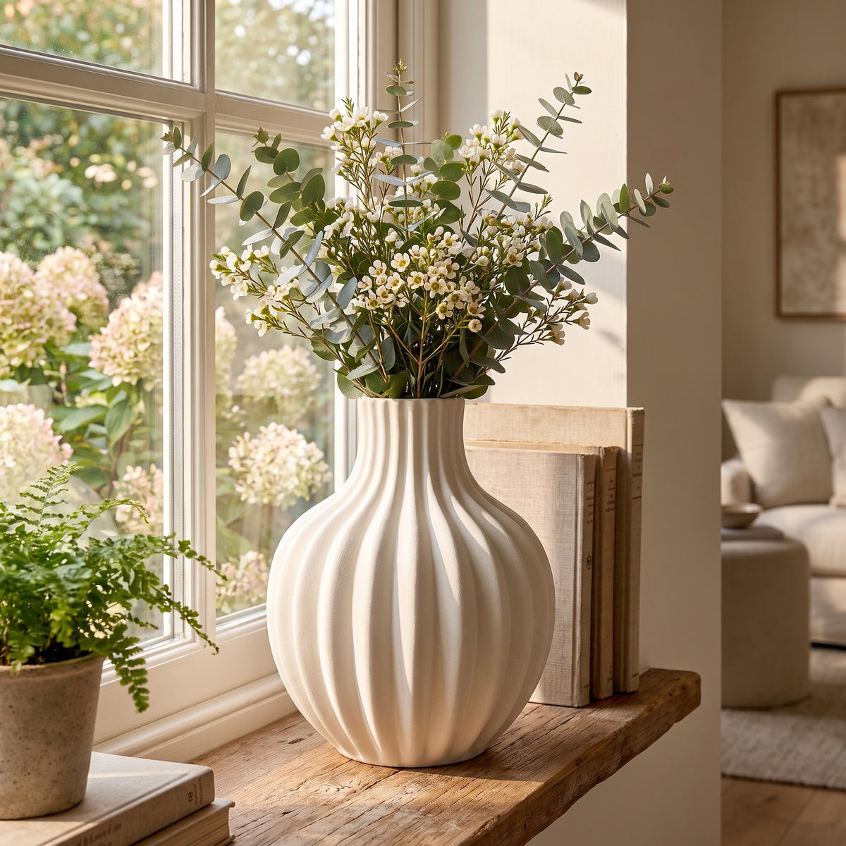 uyhklqp™ Ribbed Ceramic Vase