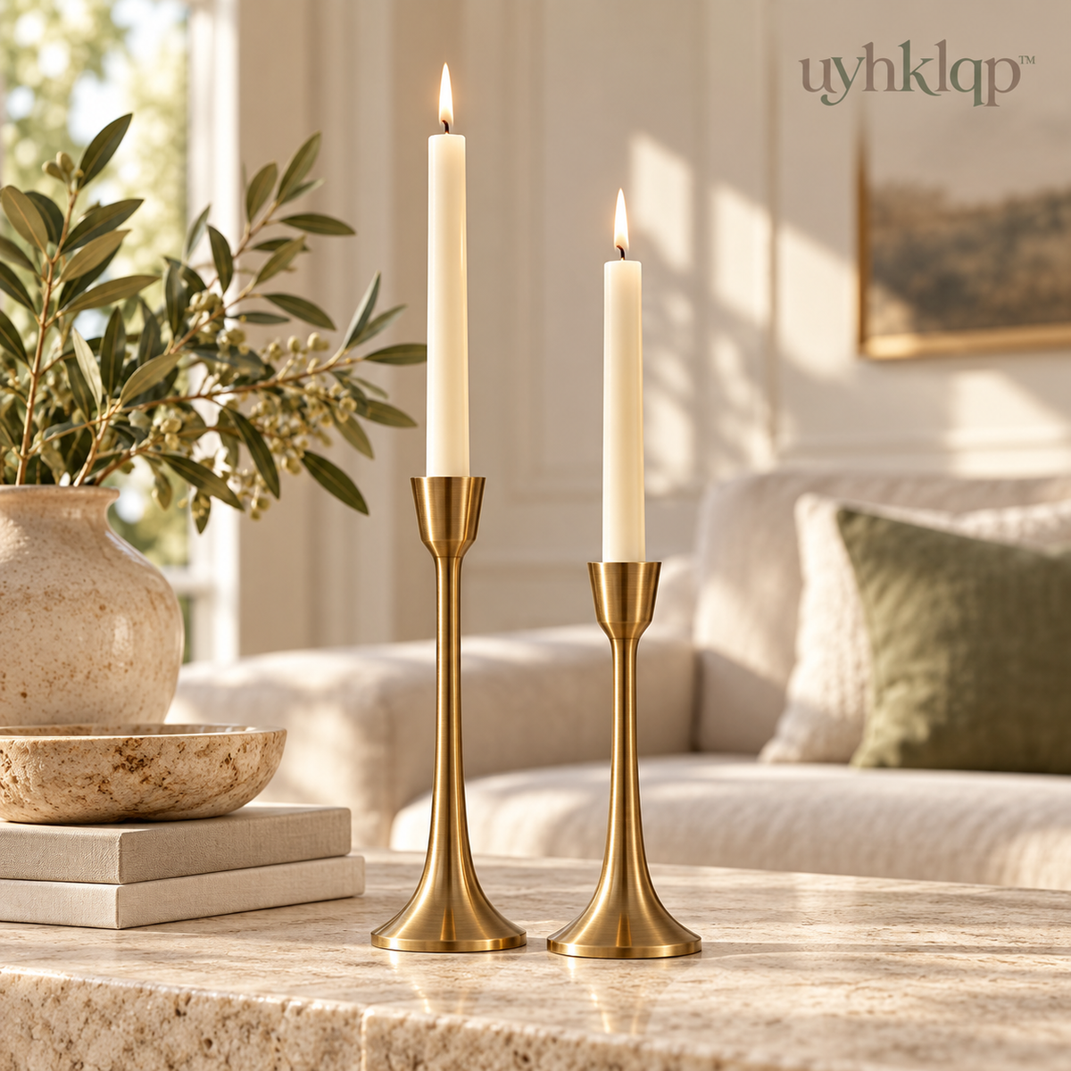 uyhklqp™ Gold-Tone Taper Candle Holder Set