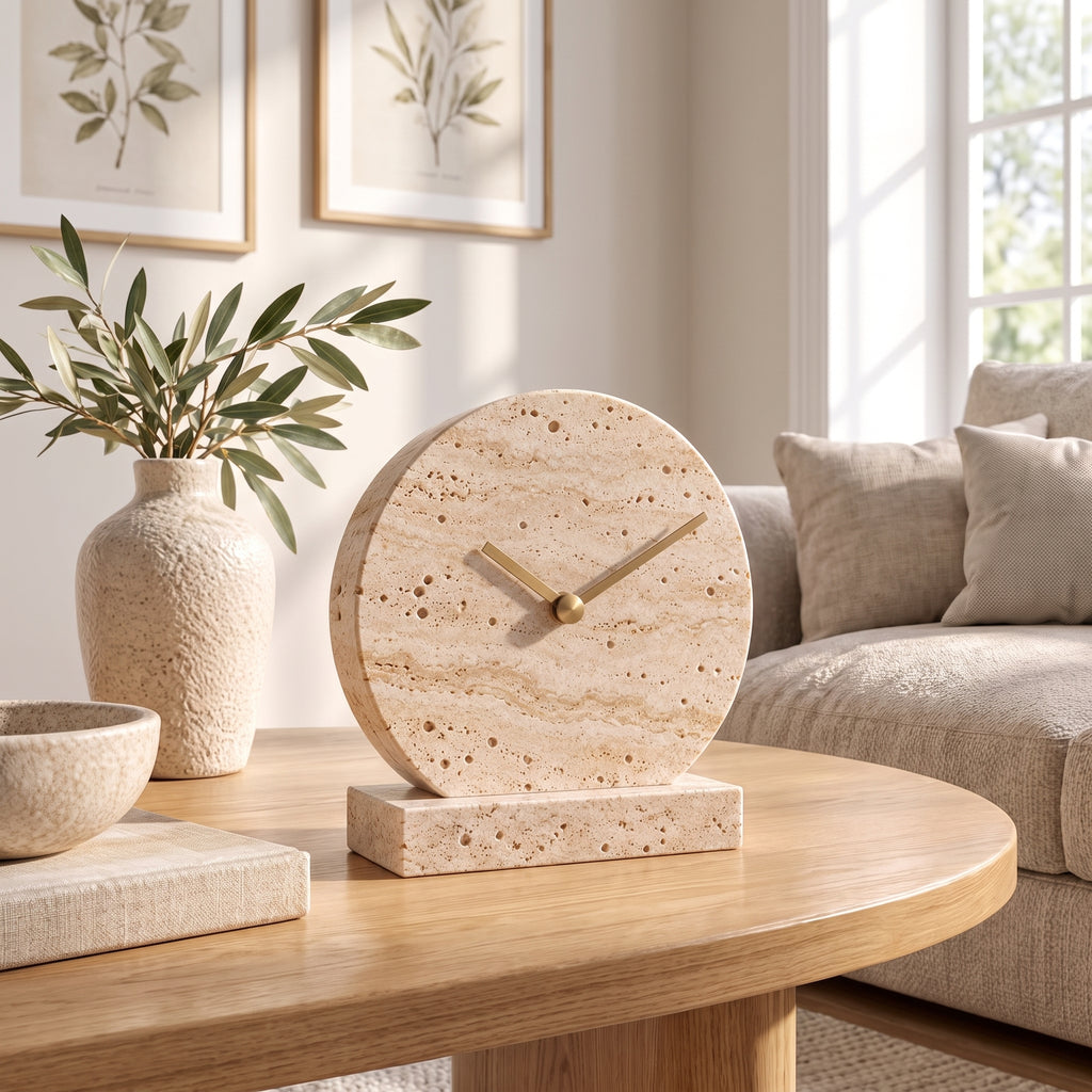 uyhklqp™ Travertine-Style Table Clock