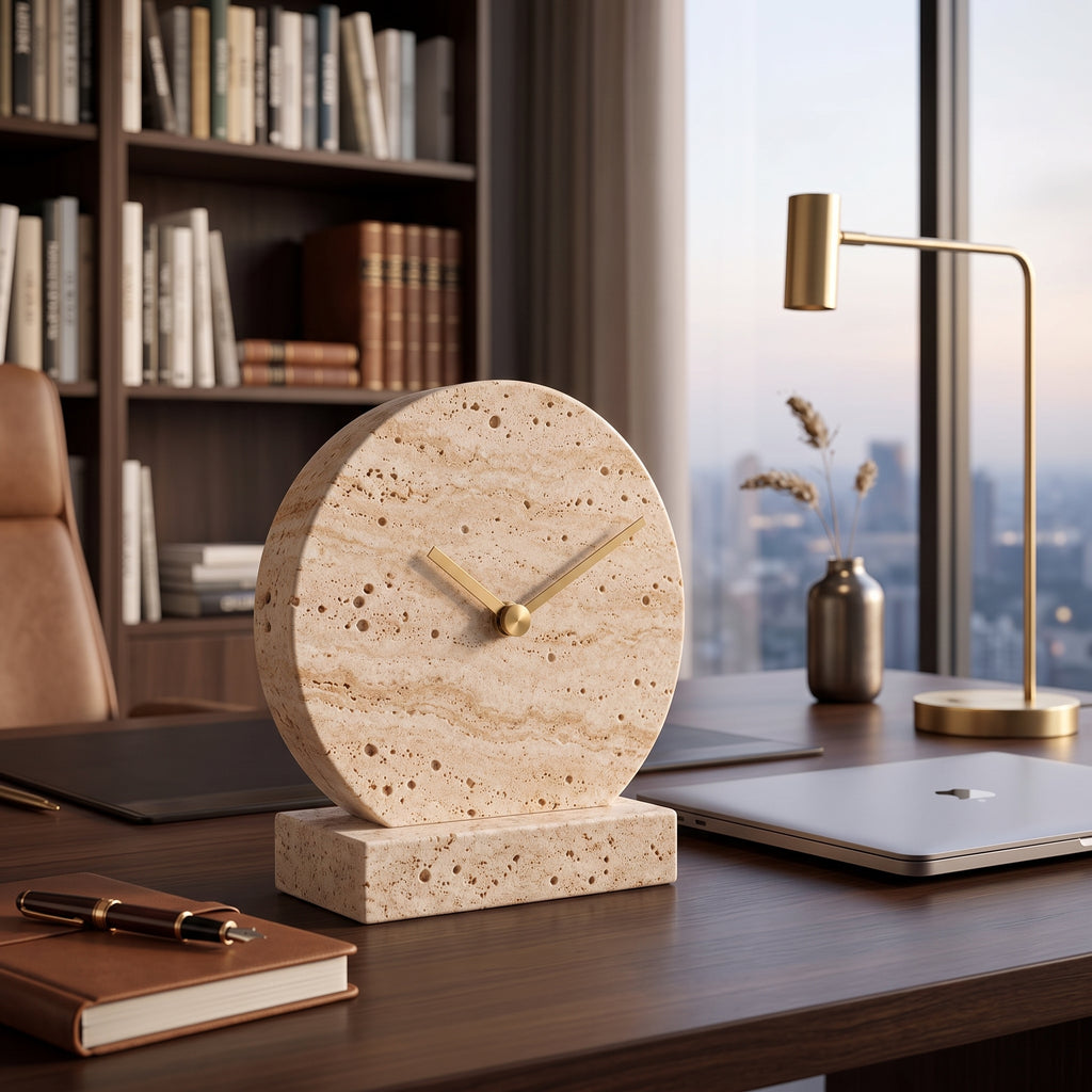 uyhklqp™ Travertine-Style Table Clock