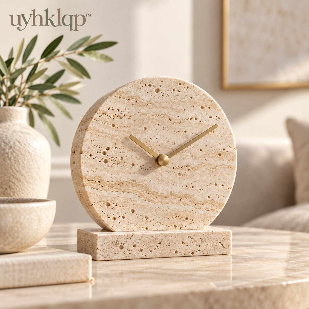 uyhklqp™ Travertine-Style Table Clock