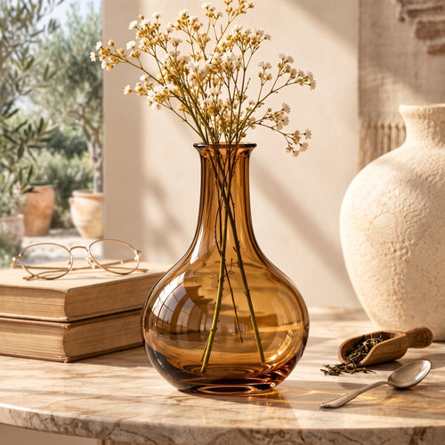 uyhklqp™ Amber Glass Bud Vase
