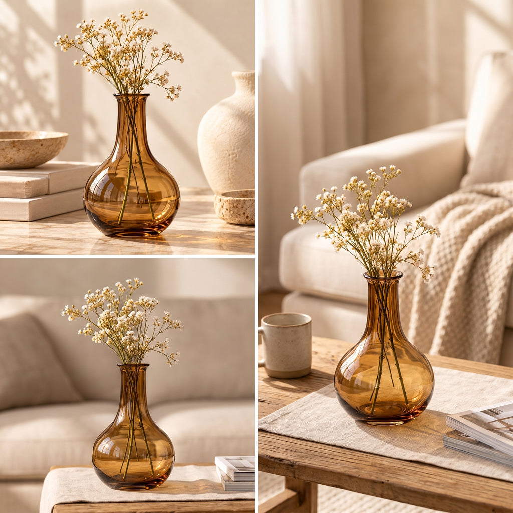 uyhklqp™ Amber Glass Bud Vase