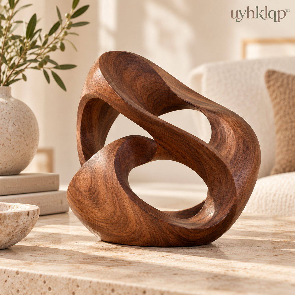 uyhklqp™ Walnut-Style Abstract Sculpture