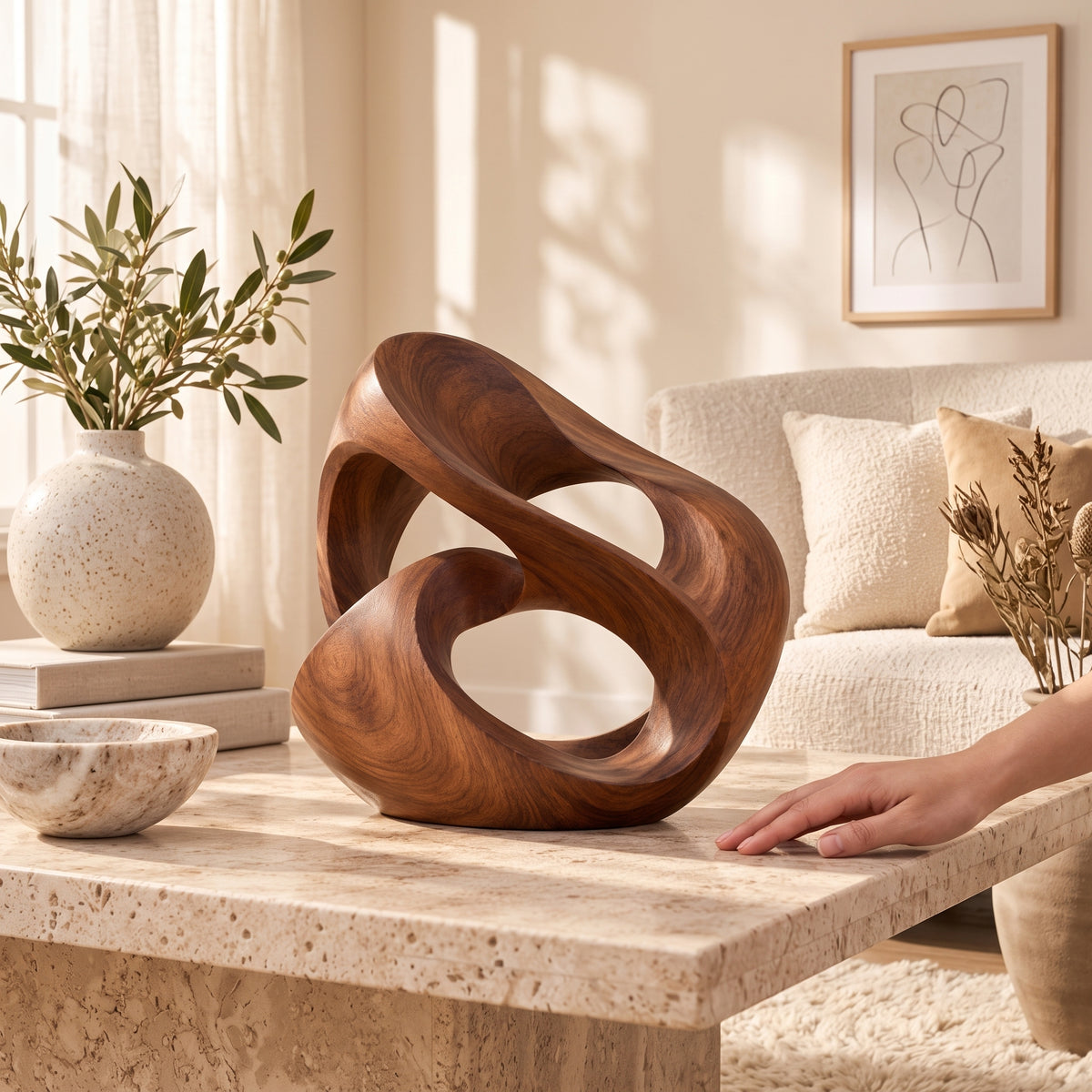 uyhklqp™ Walnut-Style Abstract Sculpture