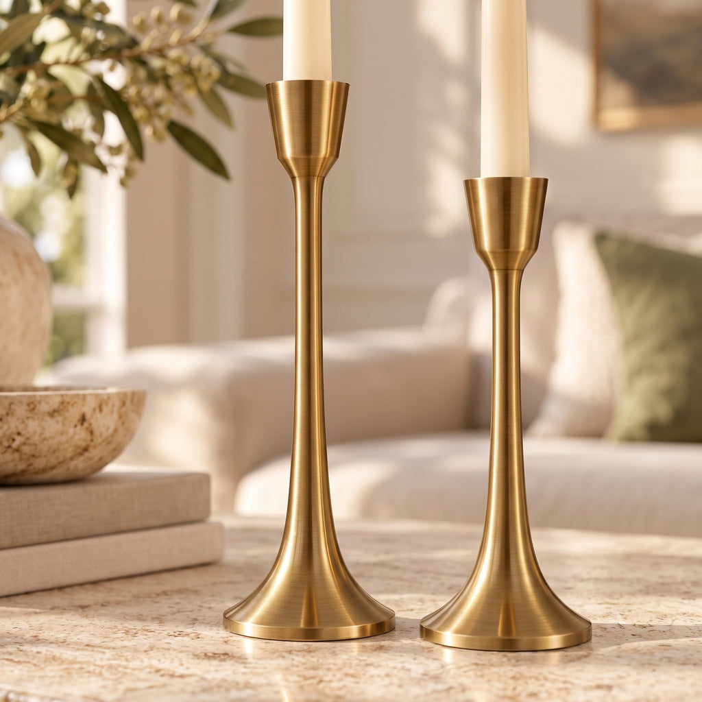 uyhklqp™ Gold-Tone Taper Candle Holder Set