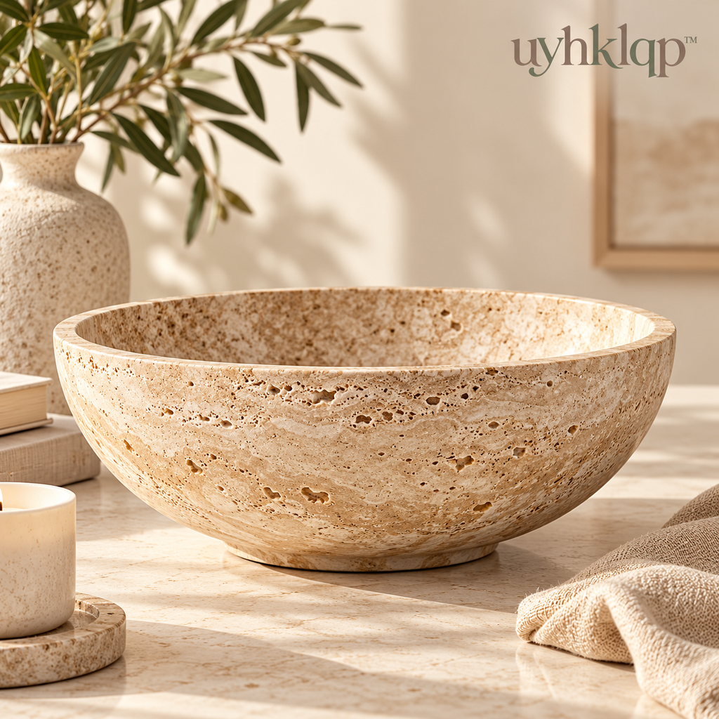 uyhklqp™ Travertine-Style Decorative Bowl