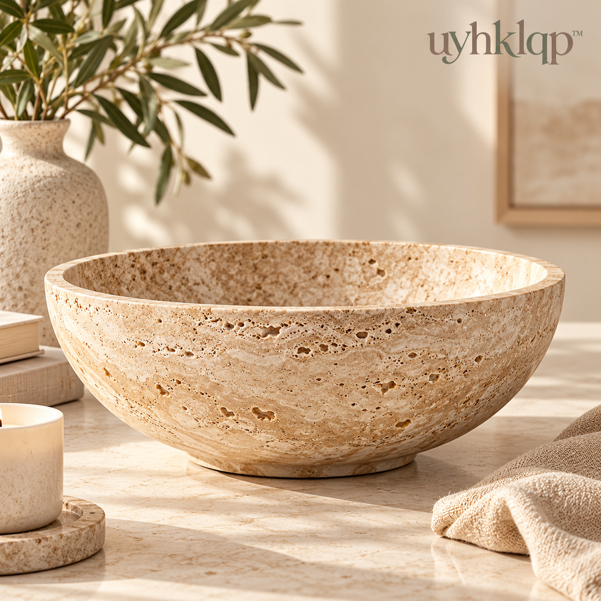 uyhklqp™ Travertine-Style Decorative Bowl