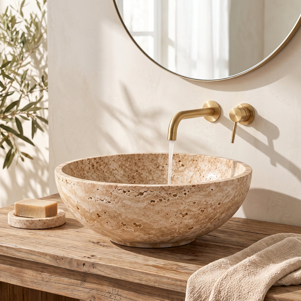 uyhklqp™ Travertine-Style Decorative Bowl