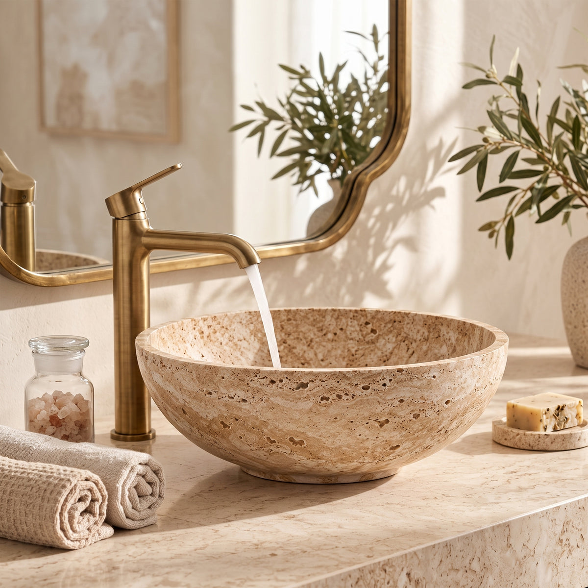 uyhklqp™ Travertine-Style Decorative Bowl