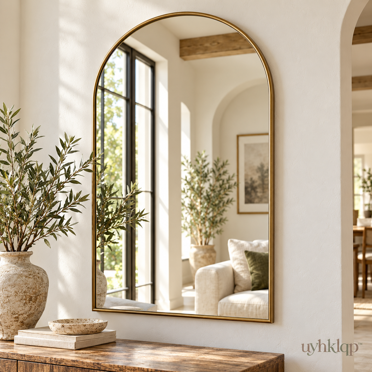 uyhklqp™ Arched Gold-Tone Wall Mirror