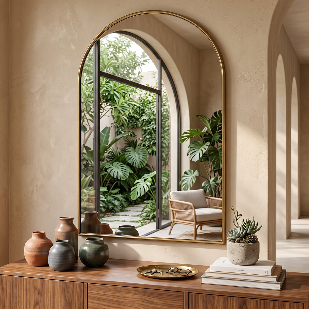 uyhklqp™ Arched Gold-Tone Wall Mirror