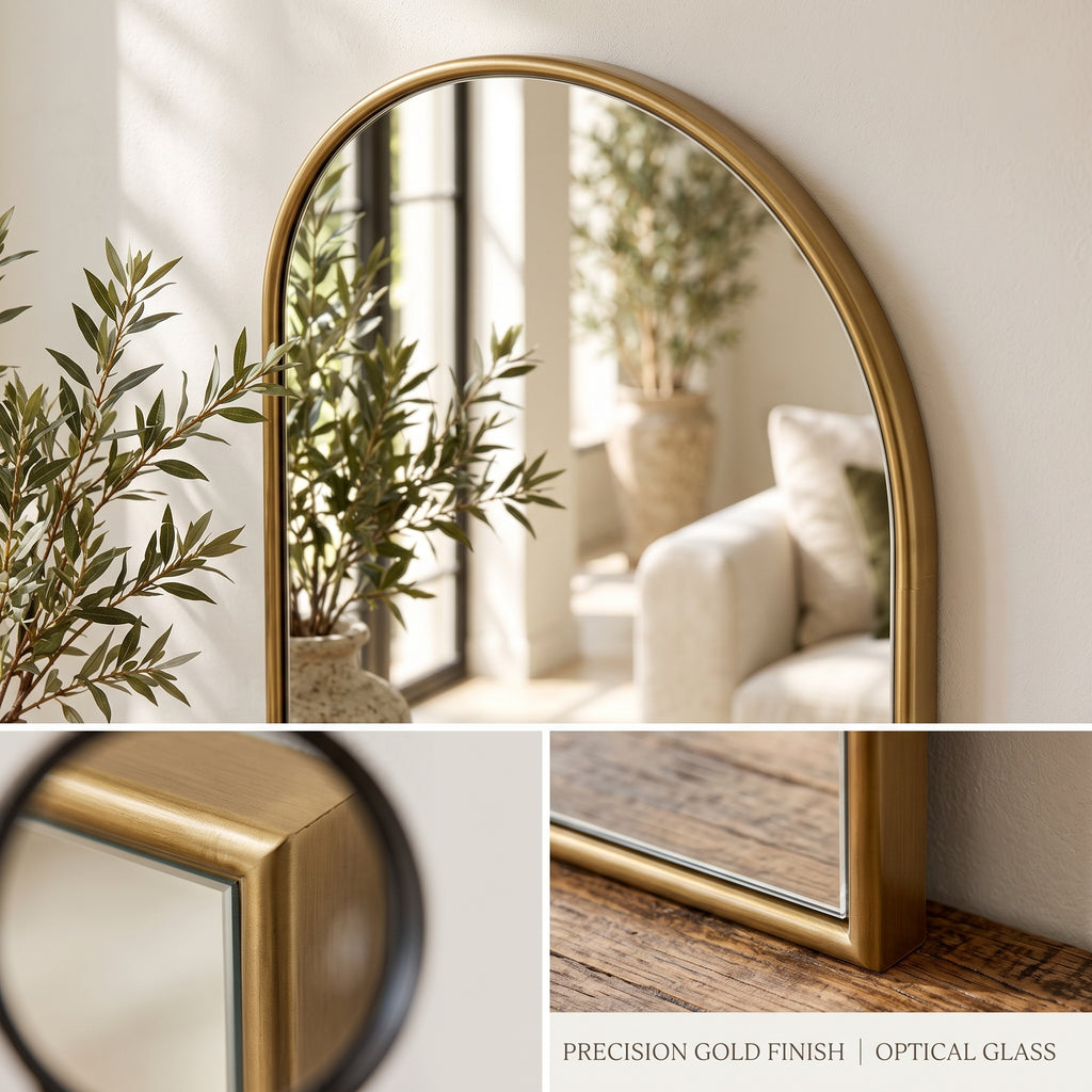 uyhklqp™ Arched Gold-Tone Wall Mirror