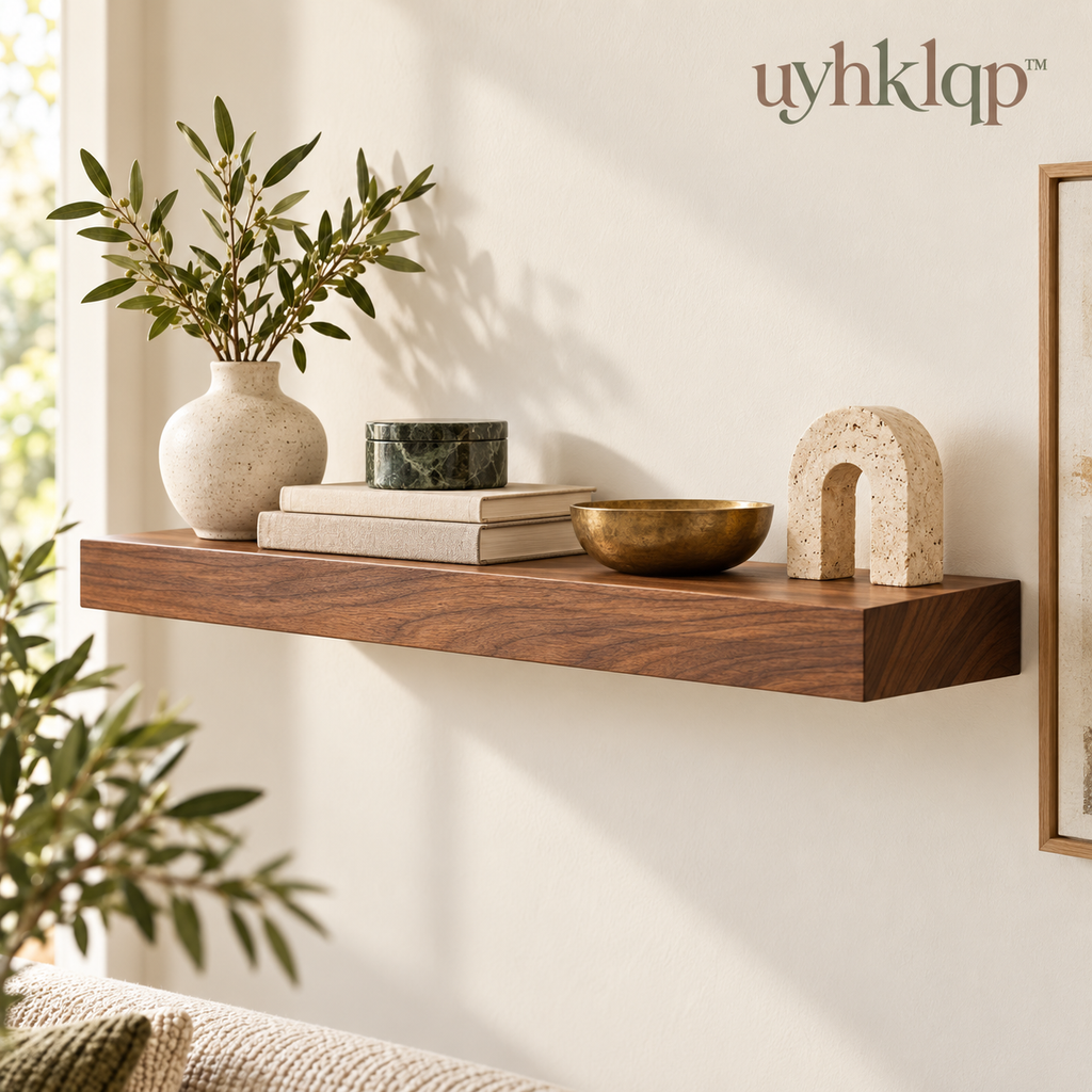 uyhklqp™ Walnut-Tone Floating Display Shelf