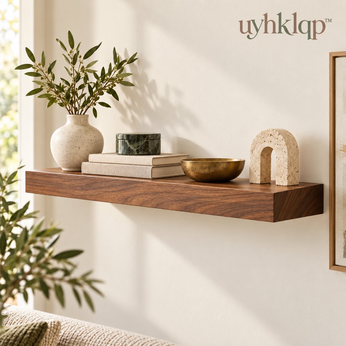 uyhklqp™ Walnut-Tone Floating Display Shelf