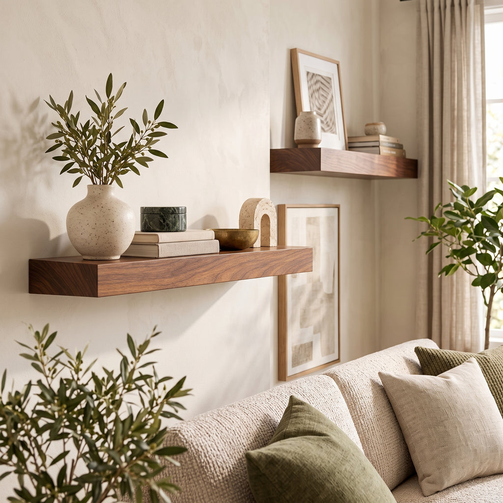 uyhklqp™ Walnut-Tone Floating Display Shelf