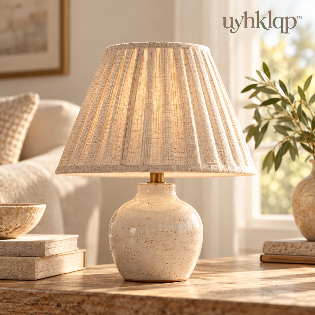 uyhklqp™ Pleated Shade Ceramic Table Lamp