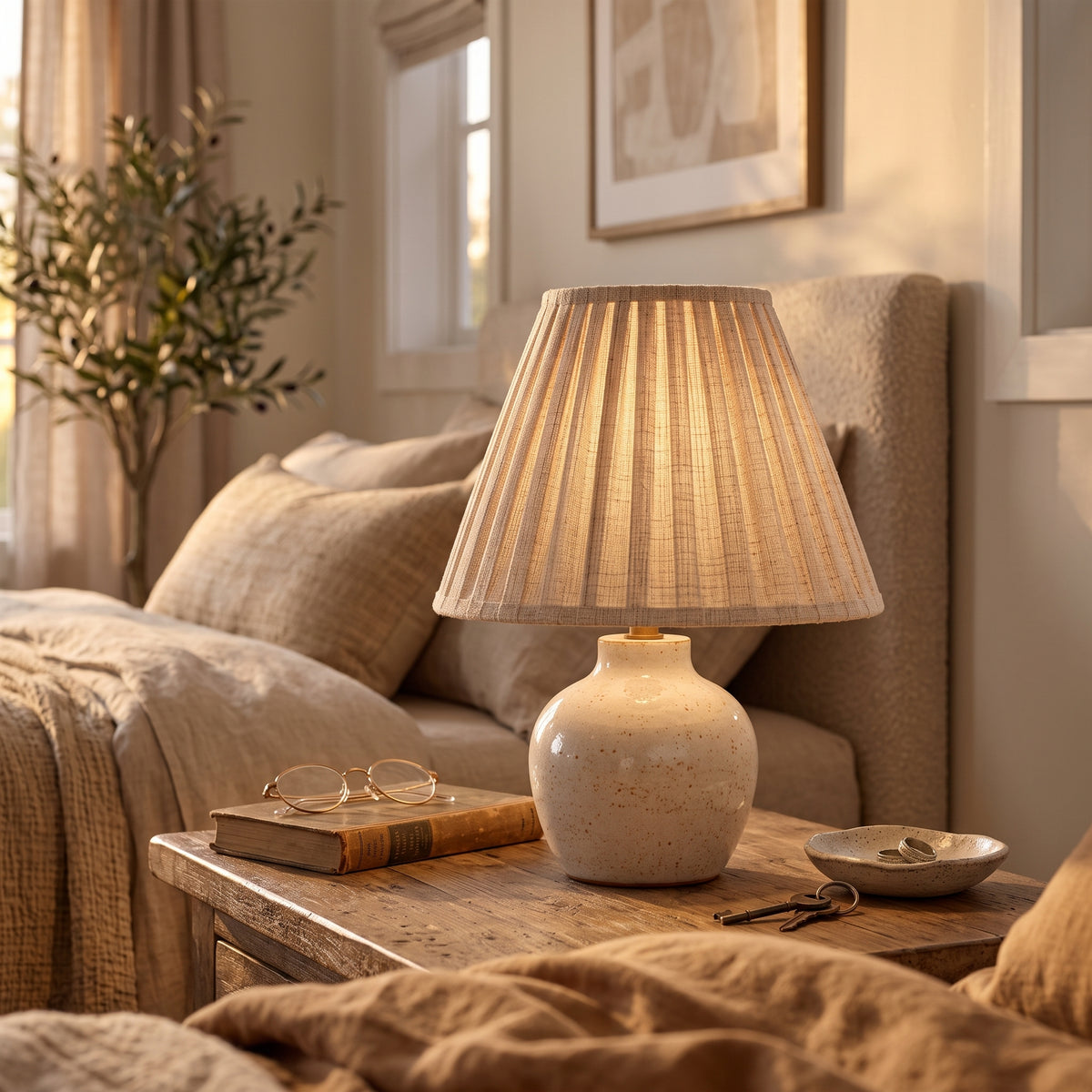 uyhklqp™ Pleated Shade Ceramic Table Lamp