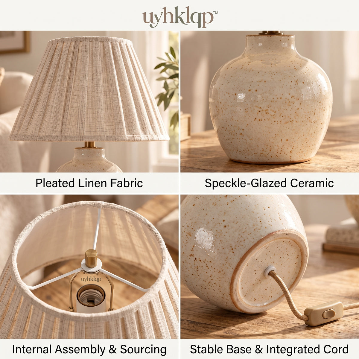 uyhklqp™ Pleated Shade Ceramic Table Lamp